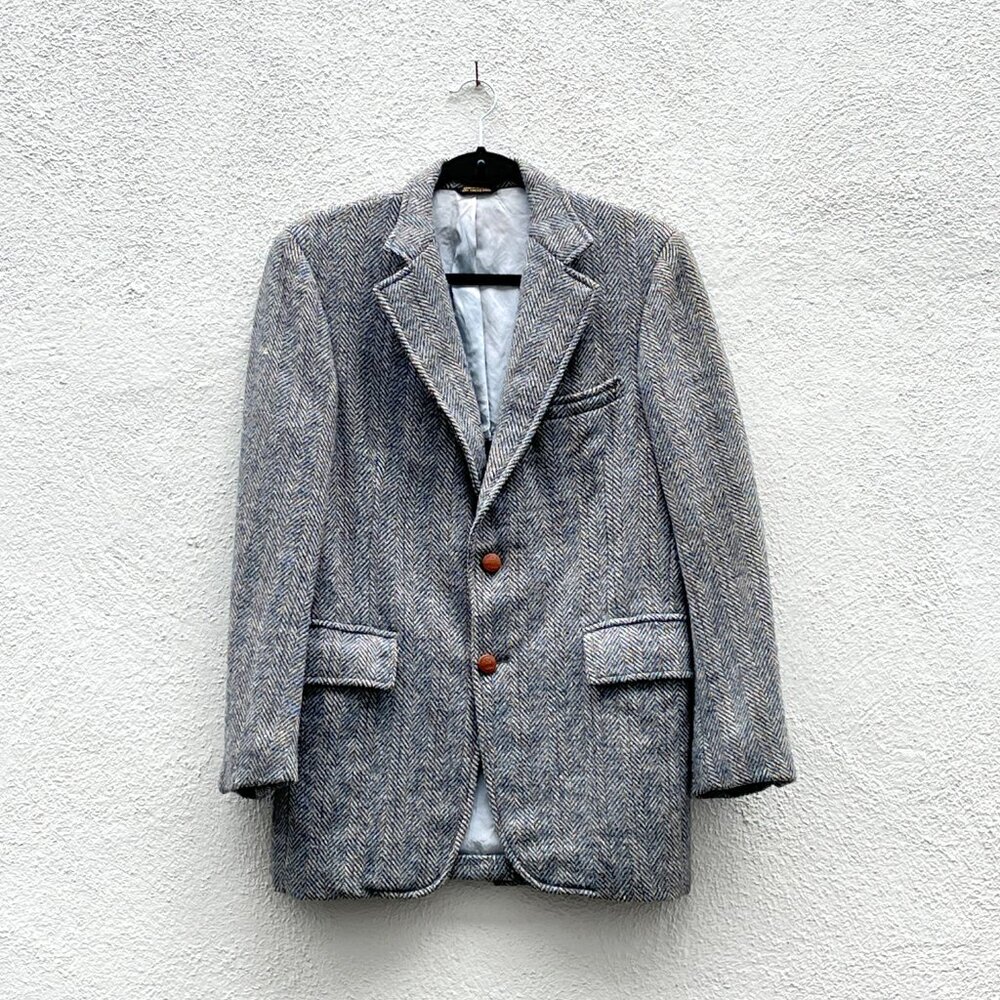 Vintage 70s 80s Corbin Men's Gray Tweed Houndstooth Jacket Blazer Size 38R
